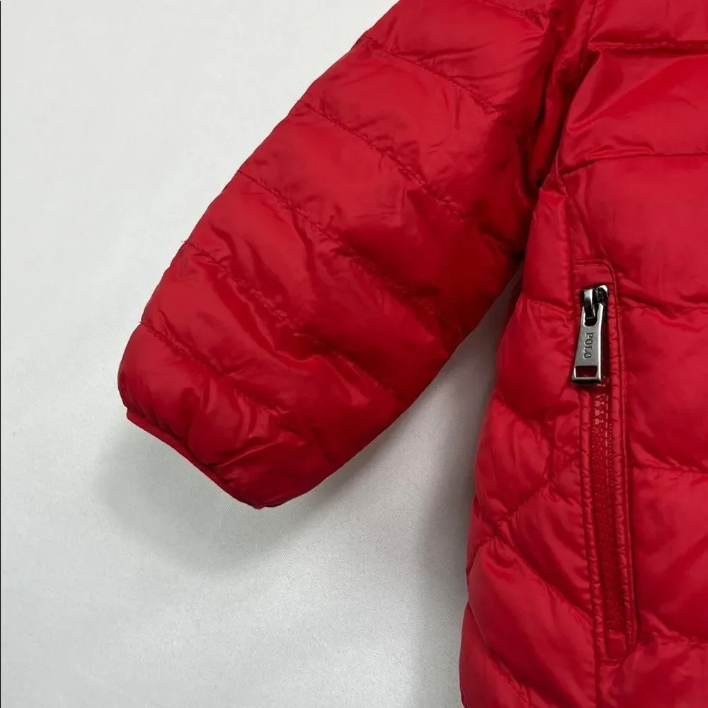 Ralph Lauren Vibrant Red Puffer Jacket with reversible blue EUC 9 months